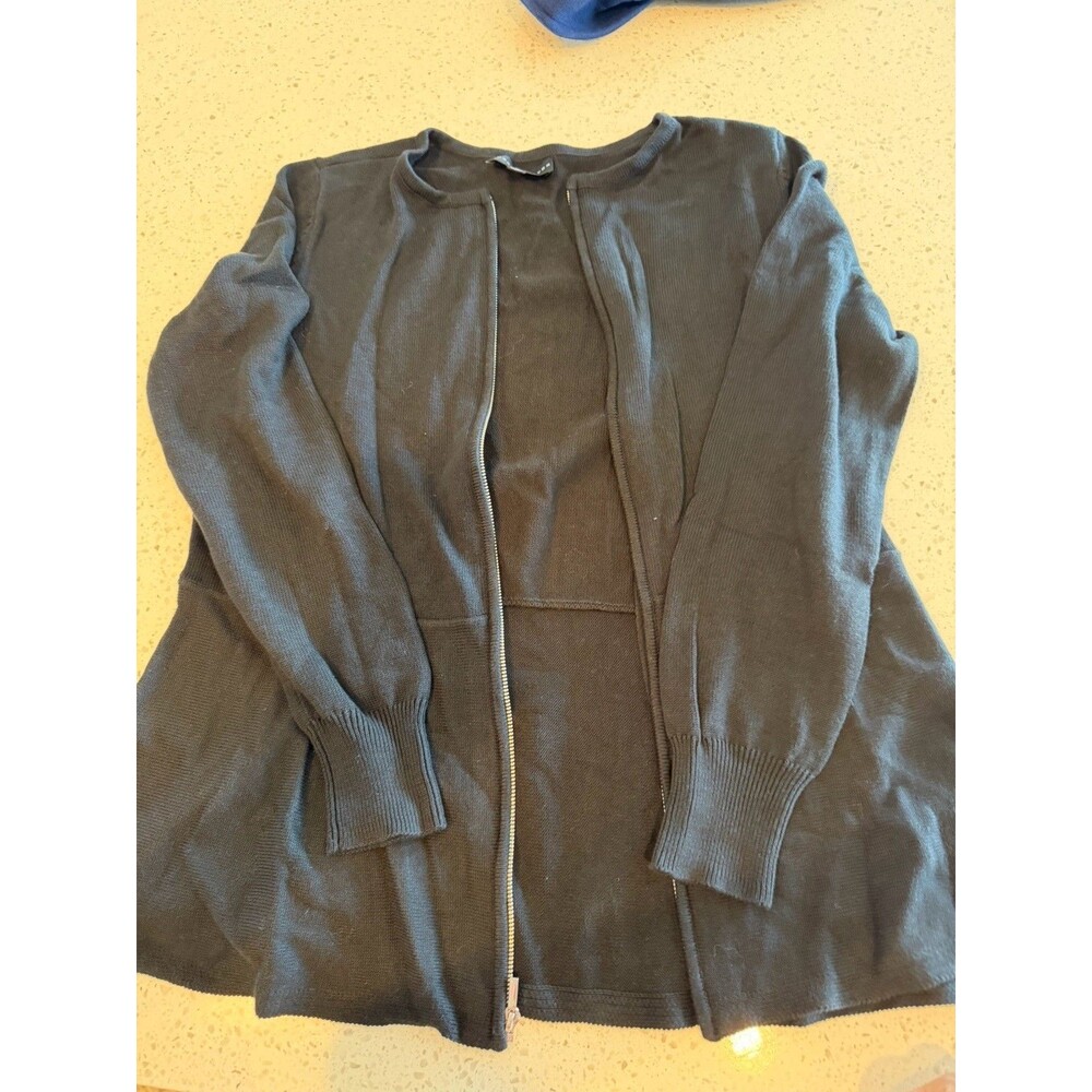 Susan Graver Black Knit Zip Front Cardigan Sweater Cotton Rayon Women's M
